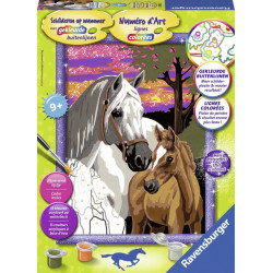 Schilderen op nummer - Paarden in de zonsondergang