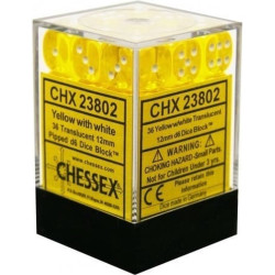Chessex Translucent Yellow/white D6 12mm Dobbelsteen Set (36 stuks)